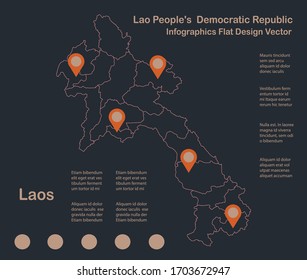Infographics Laos map outline, flat design, color blue orange vector