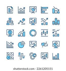 Infographics line icons. Set of infographic icons. Blue color. Vector line icons set