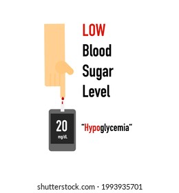 Infographics Of Low Blood Sugar Levels Or Hypoglycemia On White Background.