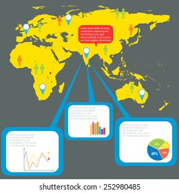An infographics with a map on a gray background
