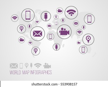 Infographics map with symbols and space for text for presentations, web design and business