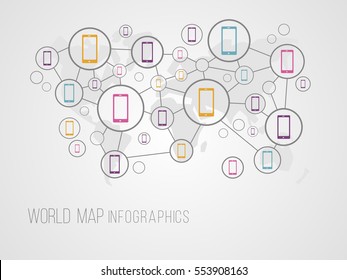 Infographics map with symbols and space for text for presentations, web design and business