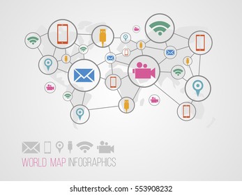 Infographics map with symbols and space for text for presentations, web design and business