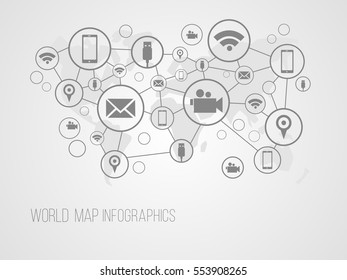 Infographics map with symbols and space for text for presentations, web design and business