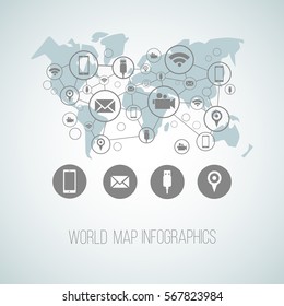 Infographics map with symbols and space for text for presentations, web design and business
