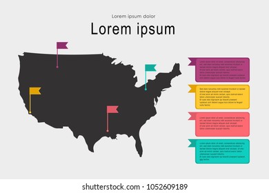 Infographics. Map of the United States, checkboxes and place for text. Vector object