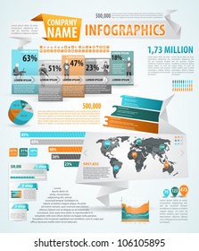 Infographics master collection: graphs, histograms, arrows, chart, 3D globe, icons and a lot of related design elements