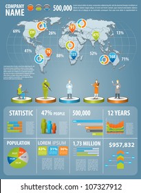 Infographics master collection: graphs, histograms, arrows, chart, 3D map, icons and a lot of related design elements. Easy to edit country