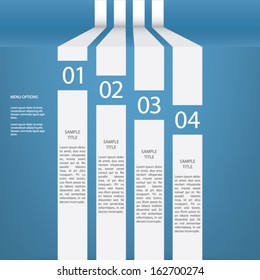 Infographics menu options vector design with four options and space for your text. Suitable for presentations or web design. Eps10 vector illustration.