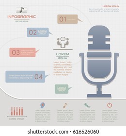 Infographics Microphone design template with icons, process diagram, Vector eps10 illustration