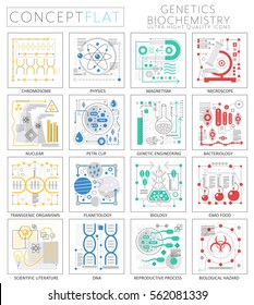 Infographics mini concept Genetics and biochemistry icons for web. Premium quality design web graphics icons elements. Genetics and biochemistry concepts