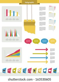 Infographics modern set of graphs, charts, speech bubbles, arrows and text fields. 
