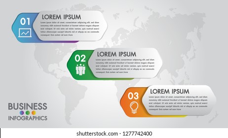 Infographics modern template for business with 3 steps, icons for 3 options.Can be used for workflow layout, diagram, website, corporate report.Vector 3d element.