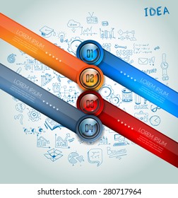 Infographics modern template to classify data and informations with an original touch. Sketches, Glass effect elements, icons, reflections and shadows are made to maximize the visual impact.