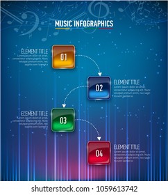 Infographics. Music concept. Realistic glass banners. Vector illustration