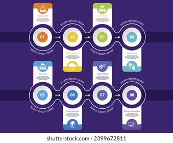 Infographics with Networking theme icons, 10 steps. Such as access point, cloud networking, data center, data sharing and more.