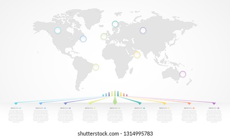 Infographics with nine options. Navigation Infographics. Each marker can be placed on the map as you need. Can be used for business presentations and other.