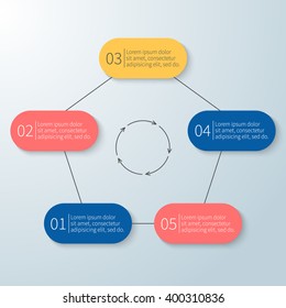 Infographics number options. Minimalistic design template. Vector diagram, chart, graph with 5 steps, options, parts, processes with arrows. 