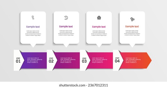 Plantilla de opciones de número de infografías con 4 pasos. Se puede utilizar para diseño de flujo de trabajo, diagrama, opciones de negocio, diseño web