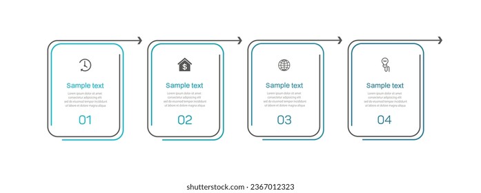 Plantilla de opciones de número de infografías con 4 pasos. Se puede utilizar para diseño de flujo de trabajo, diagrama, opciones de negocio, diseño web