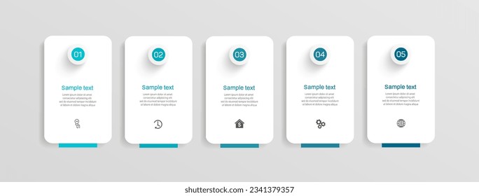 Plantilla de opciones de número de infografías con 5 pasos. Se puede utilizar para diseño de flujo de trabajo, diagrama, opciones de negocio, banner, diseño web