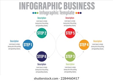 Plantilla de opciones de número de infografías con pasos, con 6 pasos, etiqueta de opción 6 de Seis pasos. Se puede utilizar para diseño de flujo de trabajo, diagrama, opciones de pasos empresariales, banner, diseño web.