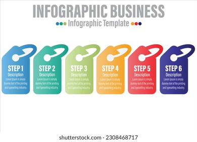 Plantilla de opciones de número de infografías con pasos, con 6 pasos, etiqueta de opción 6 de Seis pasos. Se puede utilizar para diseño de flujo de trabajo, diagrama, opciones de paso de negocios, banner, diseño web