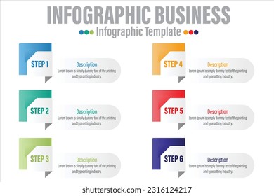 Plantilla de opciones de número de infografías con pasos, con 6 pasos, etiqueta de opción 6 de Seis pasos. Se puede utilizar para diseño de flujo de trabajo, diagrama, opciones de paso de negocios, banner, diseño web