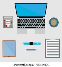 Infographics - office desk items ( flat lay )