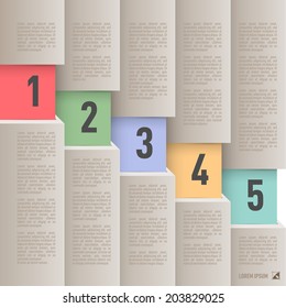 Infographics in old paper style with descending colored numbered items from one to five