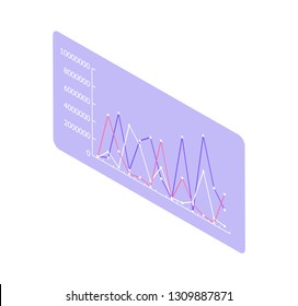 Infographics on board vector. Digital marketing with analytics and information about product. Isometric 3d icon with flowcharts on screen monitor