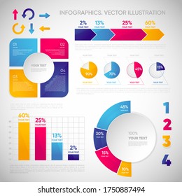infografía sobre fondo gris. gráficos de colores brillantes con degradados