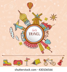 Infographics on the theme of summer and recreation with hand drawn travel elements for your design. Doodles and lettering.