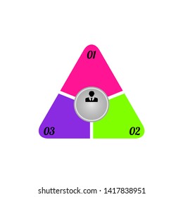 infographics on three steps in the form of a triangle colorful without text with black icons. Infographics for business, project, presentation.