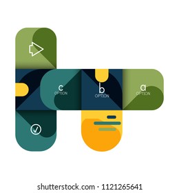 Opción de infografía y paso a paso en cuadrados redondeados, elemento de gráfico, gráfico, diagrama con opciones, partes, procesos. Plantilla de negocio de vectores para banner de presentación o información web