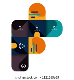 Opción de infografía y paso a paso en cuadrados redondeados, elemento de gráfico, gráfico, diagrama con opciones, partes, procesos. Plantilla de negocio de vectores para banner de presentación o información web