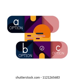 Opción de infografía y paso a paso en cuadrados redondeados, elemento de gráfico, gráfico, diagrama con opciones, partes, procesos. Plantilla de negocio de vectores para banner de presentación o información web