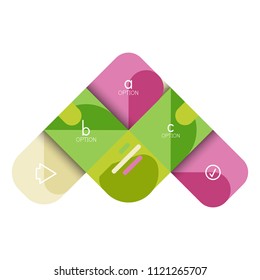 Opción de infografía y paso a paso en cuadrados redondeados, elemento de gráfico, gráfico, diagrama con opciones, partes, procesos. Plantilla de negocio de vectores para banner de presentación o información web