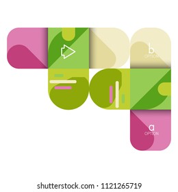 Opción de infografía y paso a paso en cuadrados redondeados, elemento de gráfico, gráfico, diagrama con opciones, partes, procesos. Plantilla de negocio de vectores para banner de presentación o información web
