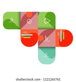 Opción de infografía y paso a paso en cuadrados redondeados, elemento de gráfico, gráfico, diagrama con opciones, partes, procesos. Plantilla de negocio de vectores para banner de presentación o información web