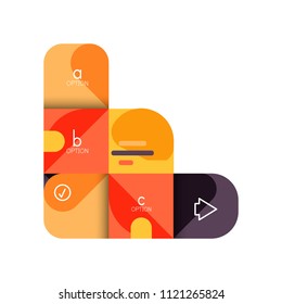 Infographics option and step by step in rounded squares, element of chart, graph, diagram with options, parts, processes. Vector business template for presentation or web info banner