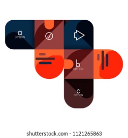 Infographics option and step by step in rounded squares, element of chart, graph, diagram with options, parts, processes. Vector business template for presentation or web info banner