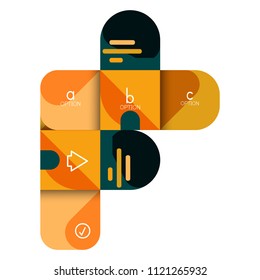 Infografik Option und Schritt für Schritt in abgerundeten Quadraten, Element des Diagramms, Diagramm, Diagramm mit Optionen, Teilen, Prozessen. Vektorgeschäftsvorlage für Präsentation oder Web-Info-Banner
