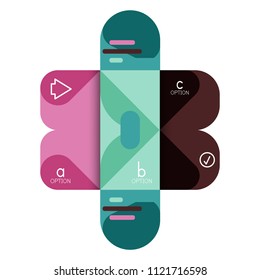 Infografik Option und Schritt für Schritt in abgerundeten Quadraten, Element des Diagramms, Diagramm, Diagramm mit Optionen, Teilen, Prozessen. Vektorgeschäftsvorlage für Präsentation oder Web-Info-Banner