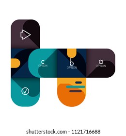 Infografik Option und Schritt für Schritt in abgerundeten Quadraten, Element des Diagramms, Diagramm, Diagramm mit Optionen, Teilen, Prozessen. Vektorgeschäftsvorlage für Präsentation oder Web-Info-Banner