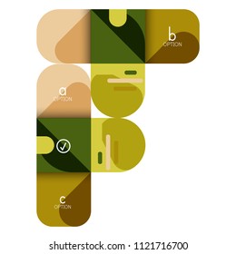Opción de infografía y paso a paso en cuadrados redondeados, elemento de gráfico, gráfico, diagrama con opciones, partes, procesos. Plantilla de negocio de vectores para banner de presentación o información web