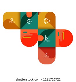 Infographics option and step by step in rounded squares, element of chart, graph, diagram with options, parts, processes. Vector business template for presentation or web info banner