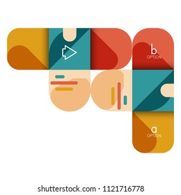Opción de infografía y paso a paso en cuadrados redondeados, elemento de gráfico, gráfico, diagrama con opciones, partes, procesos. Plantilla de negocio de vectores para banner de presentación o información web
