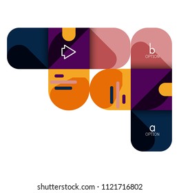 Infographics option and step by step in rounded squares, element of chart, graph, diagram with options, parts, processes. Vector business template for presentation or web info banner