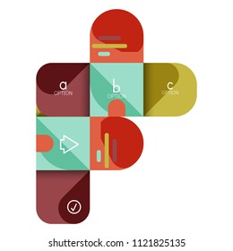 Opción de infografía y paso a paso en cuadrados redondeados, elemento de gráfico, gráfico, diagrama con opciones, partes, procesos. Plantilla de negocio de vectores para banner de presentación o información web